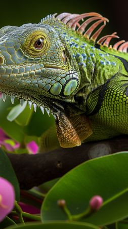 Iguana wallpaper, reptiles, green, background for mobile wallpaper (vertical)