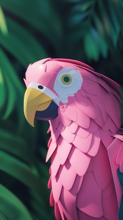 Bird wallpaper, tropical, pink, background for mobile wallpaper (vertical)