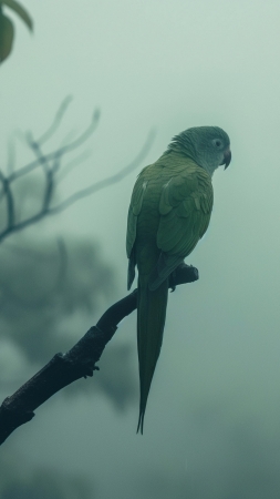 Indian ring parakeet wallpaper, green, branch, background for mobile wallpaper (vertical)