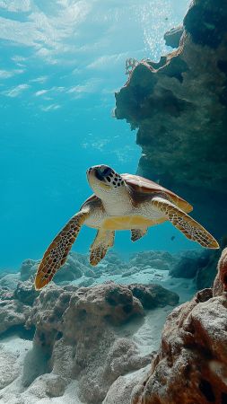 Turtle wallpaper, Caribbean, sea life, background for mobile wallpaper (vertical)