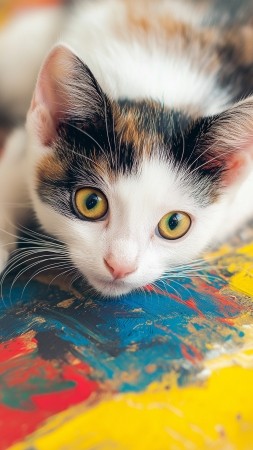 kitten wallpaper, feline, painting, background for mobile wallpaper (vertical)