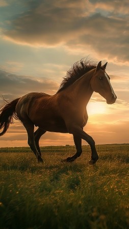horse wallpaper, sunset, hooves, background for mobile wallpaper (vertical)
