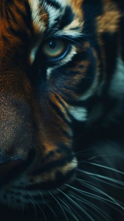 tiger wallpaper, nature, green grass, background for mobile wallpaper (vertical)