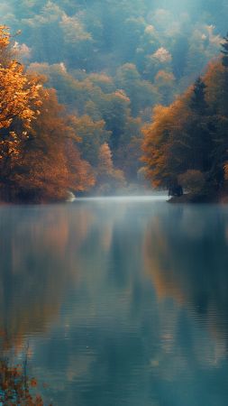 autumn wallpaper, lake, fall foliage, background for mobile wallpaper (vertical)
