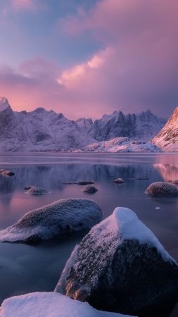 Norway wallpaper, Lofoten islands, Europe, background for mobile wallpaper (vertical)