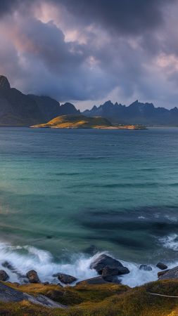 Norway wallpaper, breathtaking landscapes, dramatic skies, background for mobile wallpaper (vertical)