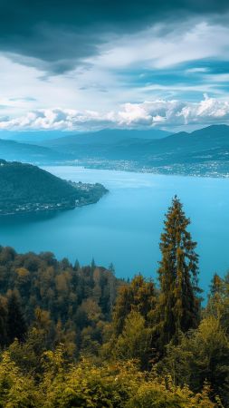 Lake Zurich wallpaper, serene forest, tranquil waters, background for mobile wallpaper (vertical)