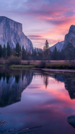 El Capitan wallpaper, sunset, mountains, background for mobile wallpaper (vertical)