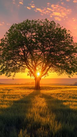 sunset wallpaper, field, dusk, background for mobile wallpaper (vertical)