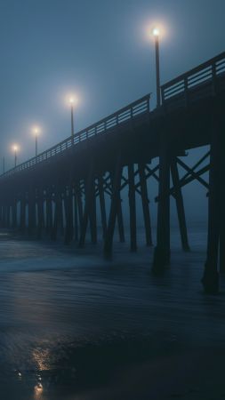 ocean wallpaper, pier, twilight, background for mobile wallpaper (vertical)