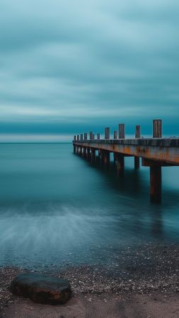 pier wallpaper, sky blue, waterfront, background for mobile wallpaper (vertical)