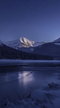 mountains wallpaper, river, serene snow, background for mobile wallpaper (vertical)