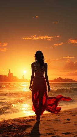 girl wallpaper, beach, brunette, background for mobile wallpaper (vertical)