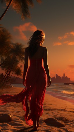 girl wallpaper, beauty, sunset, background for mobile wallpaper (vertical)