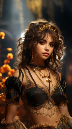 anime girl wallpaper, golden, stunning, background for mobile wallpaper (vertical)