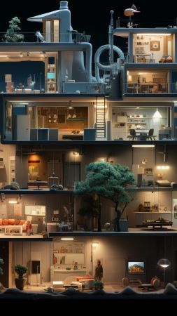apartment wallpaper, flat, illustration, background for mobile wallpaper (vertical)