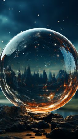 mountains wallpaper, orb, glass, background for mobile wallpaper (vertical)