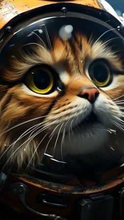 cat wallpaper, 4k, outer space, background for mobile wallpaper (vertical)