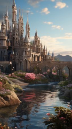 castle wallpaper, mythical, nature, background for mobile wallpaper (vertical)