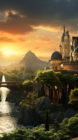 castle wallpaper, enchanted, mythical, background for mobile wallpaper (vertical)