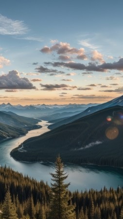 mountains wallpaper, cascading waterfall, serene landscape, background for mobile wallpaper (vertical)