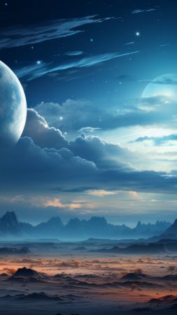 mountains wallpaper, clouds, starlit, background for mobile wallpaper (vertical)