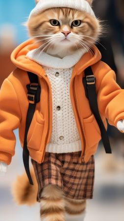 user avatar wallpaper, feline, designer outfits, background for mobile wallpaper (vertical)