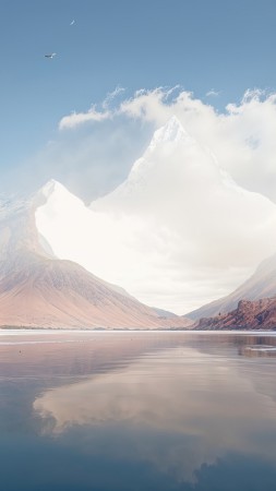 mountains wallpaper, fluffy clouds, majestic peaks, background for mobile wallpaper (vertical)