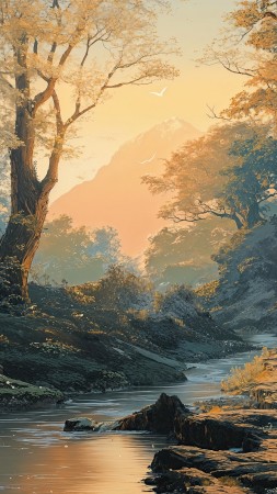 forest wallpaper, mountain range, peaks, background for mobile wallpaper (vertical)