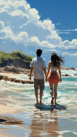 beach wallpaper, ocean, romance, background for mobile wallpaper (vertical)