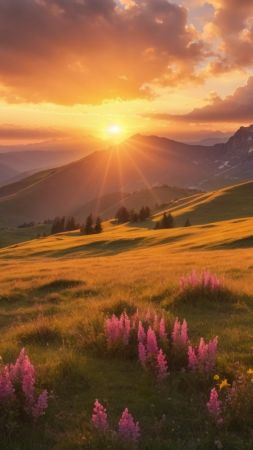 forest wallpaper, twilight, golden hour, background for mobile wallpaper (vertical)