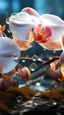 orchids wallpaper, flowers, moisture, background for mobile wallpaper (vertical)