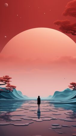 lake wallpaper, tree, reflection, background for mobile wallpaper (vertical)