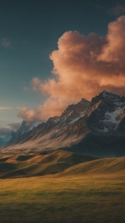 mountains wallpaper, sunset, windows, background for mobile wallpaper (vertical)