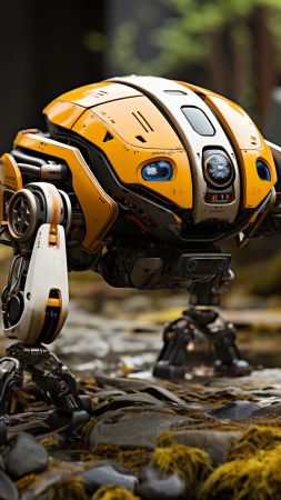 robot wallpaper, artificial intelligence, wilderness, background for mobile wallpaper (vertical)
