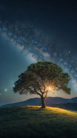 tree wallpaper, starlit, celestial, background for mobile wallpaper (vertical)