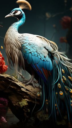 peacock wallpaper, ornate, exotic, background for mobile wallpaper (vertical)