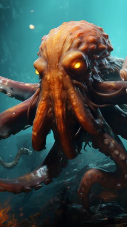 octopus wallpaper, underwater, cephalopod, background for mobile wallpaper (vertical)