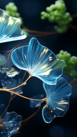 flowers wallpaper, blue blooms, glass panes, background for mobile wallpaper (vertical)