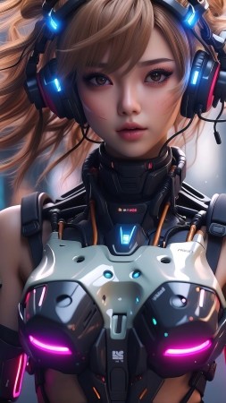 anime girl wallpaper, futuristic character, high-tech fashion, background for mobile wallpaper (vertical)