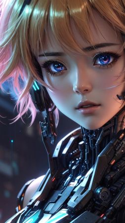 anime girl wallpaper, neon lights, cybernetic enhancements, background for mobile wallpaper (vertical)