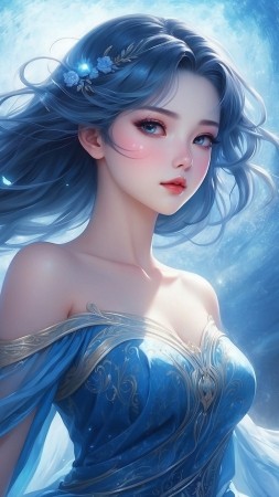anime girl wallpaper, blue-haired, enchanting, background for mobile wallpaper (vertical)