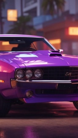 female character wallpaper, urban scenery, muscle vehicle, background for mobile wallpaper (vertical)