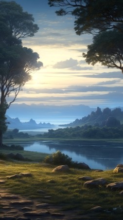 Windows 12 wallpaper, sunset, tropical, background for mobile wallpaper (vertical)