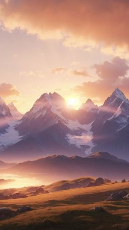 mountains wallpaper, evening, horizon, background for mobile wallpaper (vertical)