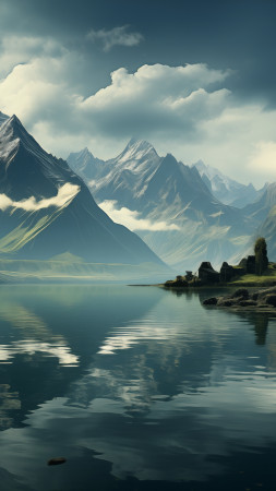 Windows 12 wallpaper, serene lake, natural beauty, background for mobile wallpaper (vertical)