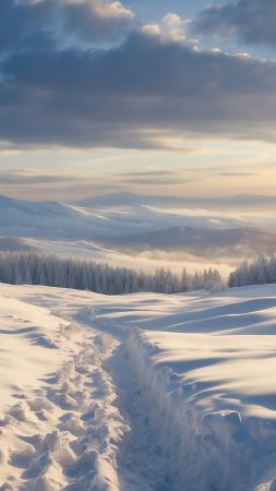 Windows 12 wallpaper, snowy forest, frosty landscape, background for mobile wallpaper (vertical)