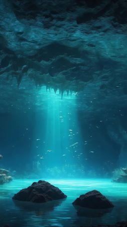 Windows 12 wallpaper, water cavern, submerged, background for mobile wallpaper (vertical)