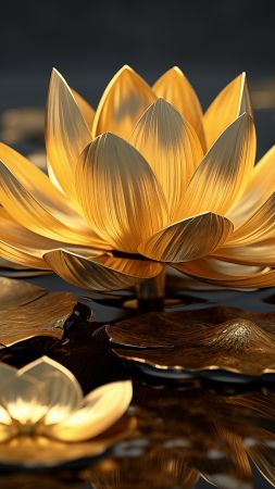 flowers wallpaper, gold, liquid, background for mobile wallpaper (vertical)