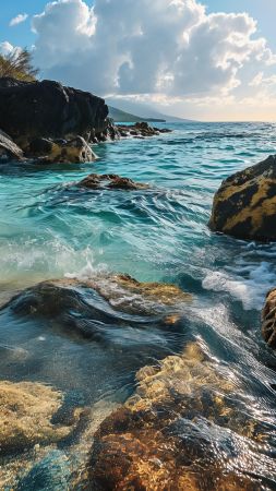 Ocean wallpaper, coastline, cliffs, background for mobile wallpaper (vertical)